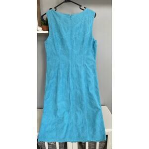 Talbots Blue Embroidered Sunflower Sheath Dress Sz 10